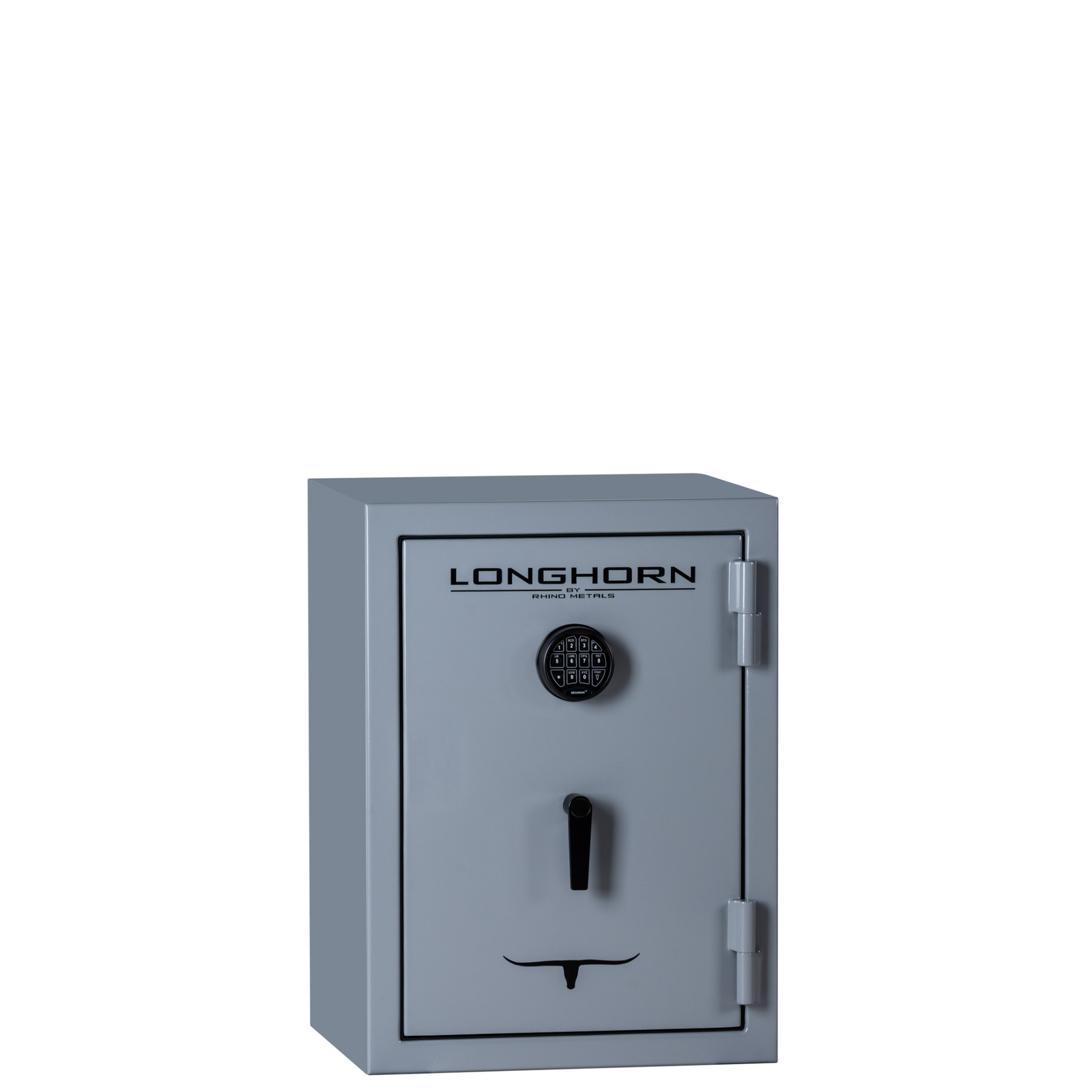 Rhino Longhorn LGX3022 safe in a gray gloss finish, door closed, featuring compact yet robust protection for home and office security needs.