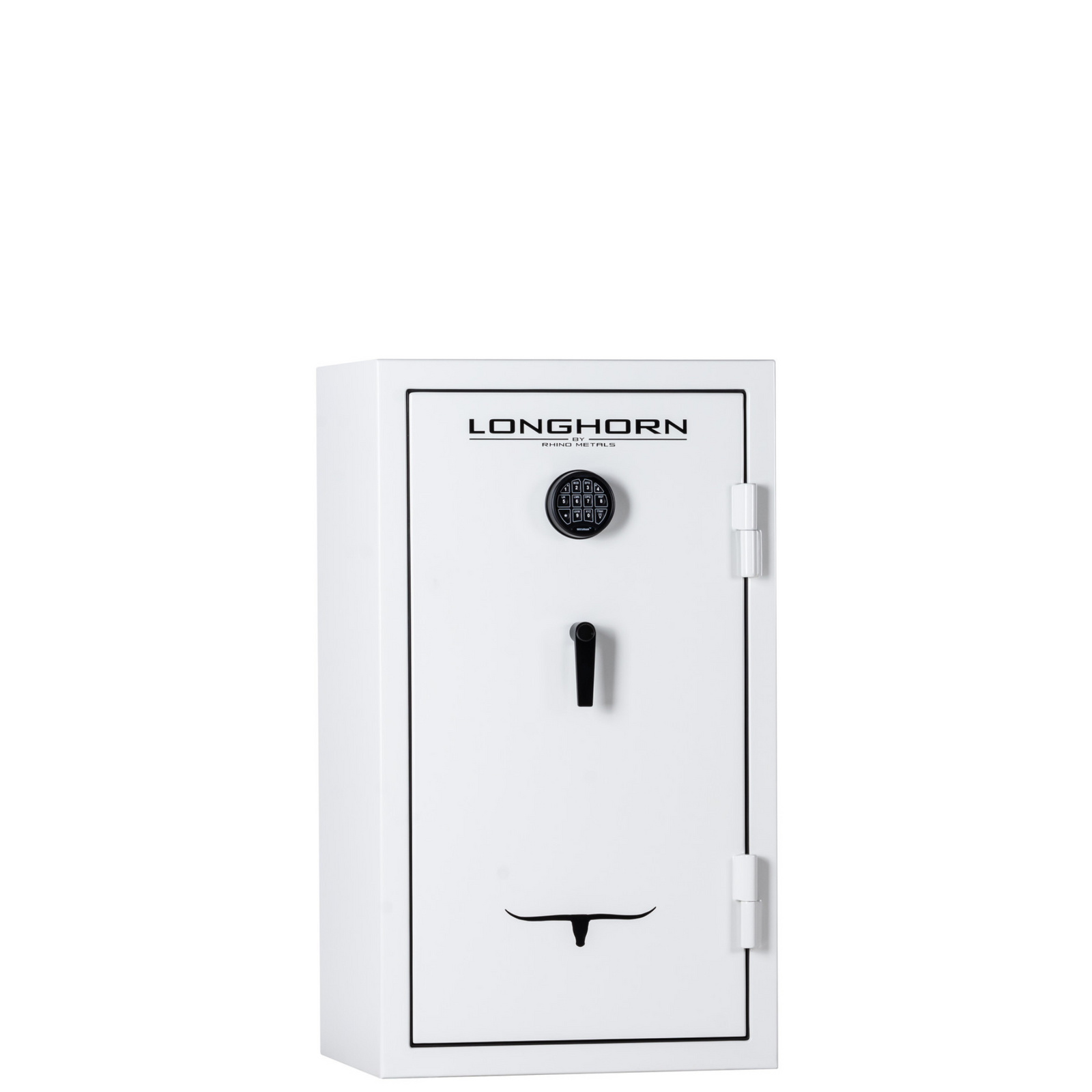 Rhino Longhorn LGX4224 safe in a white gloss finish, door closed, showcasing a sleek home/office safe design with SafeX® anti-pry security.