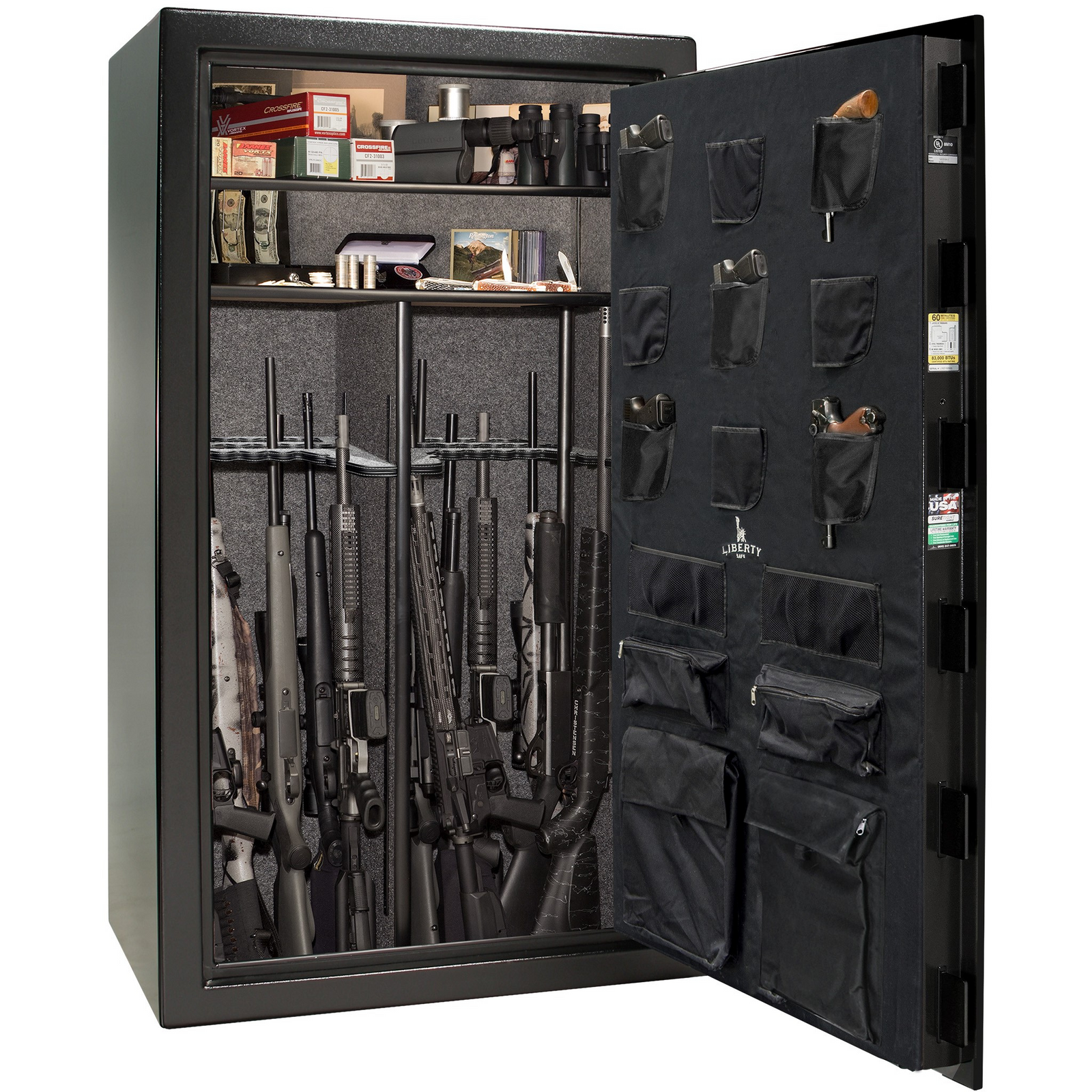 Liberty USA 50 gun safe, door closed, demonstrating the largest model in the series for extensive firearm collections.